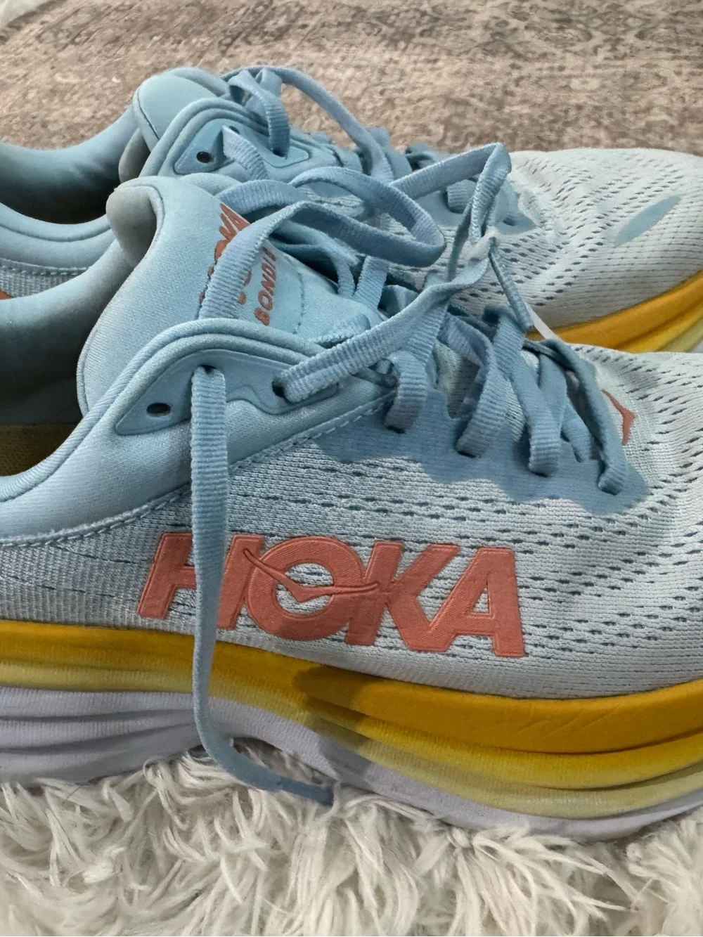 Hoka Women's Light Blue, Yellow & Coral Running Shoes size 9.5B - Picture 5 of 8
